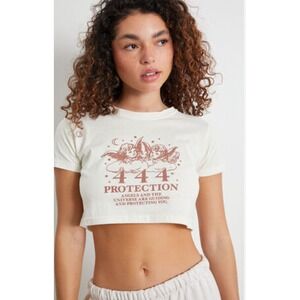 PacSun PS / LA 444 Protection Angel Number Cherub Graphic Crop Top Cream Small